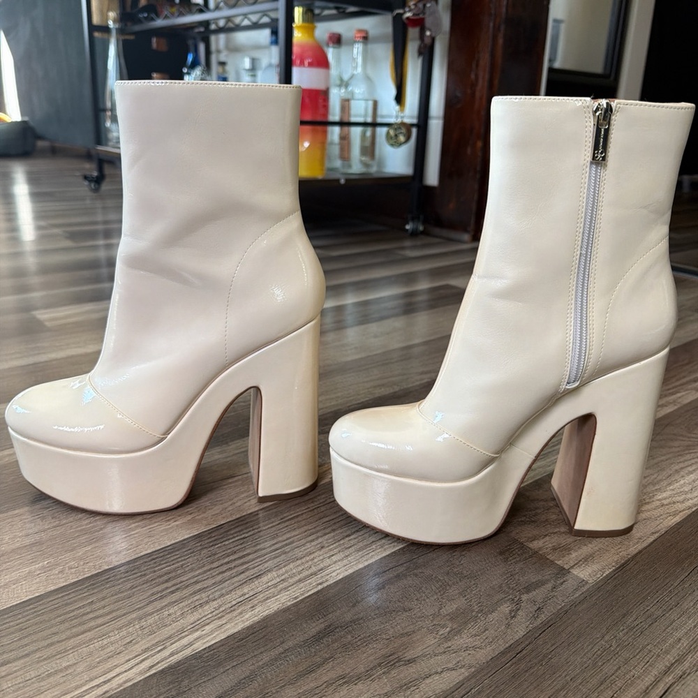 Cream Heeled Platform Boots